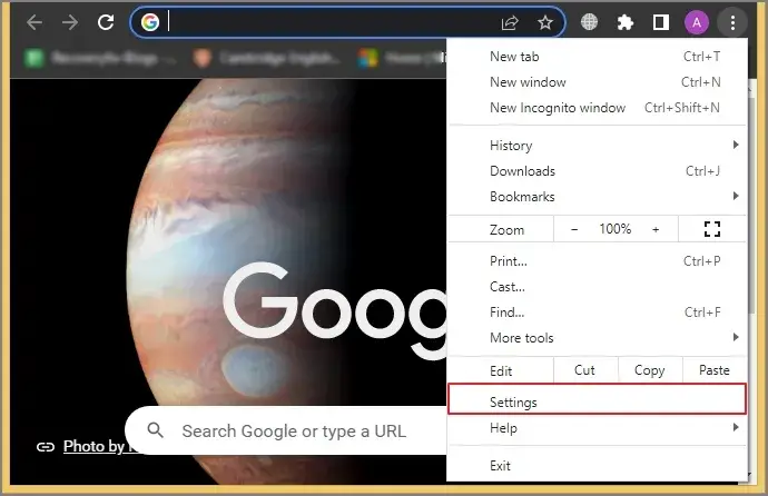 Open the Google Chrome Settings