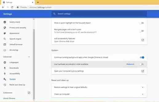 disable the Hardware Acceleration