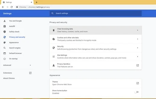 Clear browsing data
