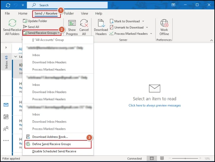 Define Send or Receive Groups
