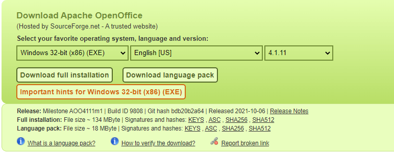 select Save to download OpenOffice