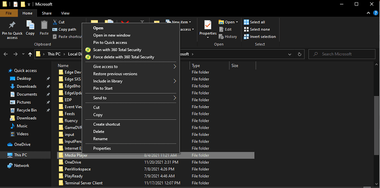 right-click on the folder