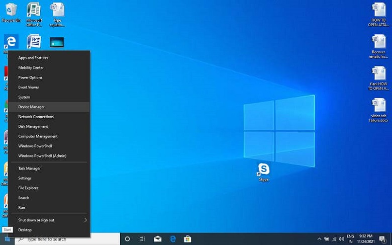Go to start button, right click, find device manager