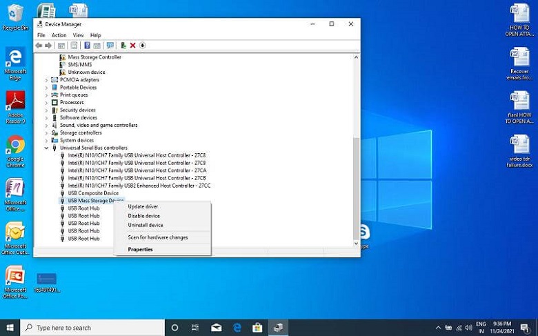 Find the device you wish to update and right click on it.