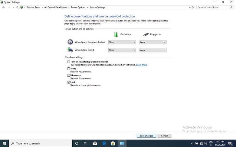 Turn on fast start up