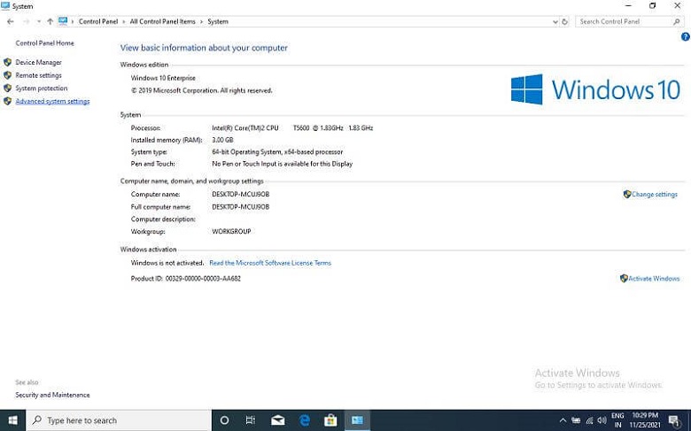 click on Advanced system settings