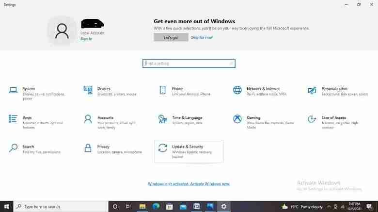 Click on ‘Update & Security