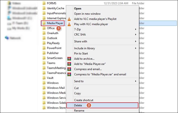 Delete Media Player folder