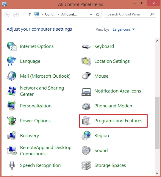 Click on Programs & Features in Control Panel