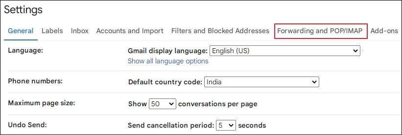 Click on  Forwarding and POP, IMAP