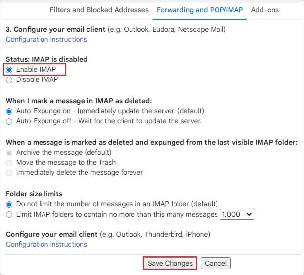 Enable IMAP