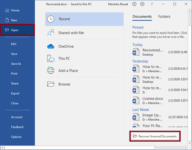 Recover Unsaved Documents