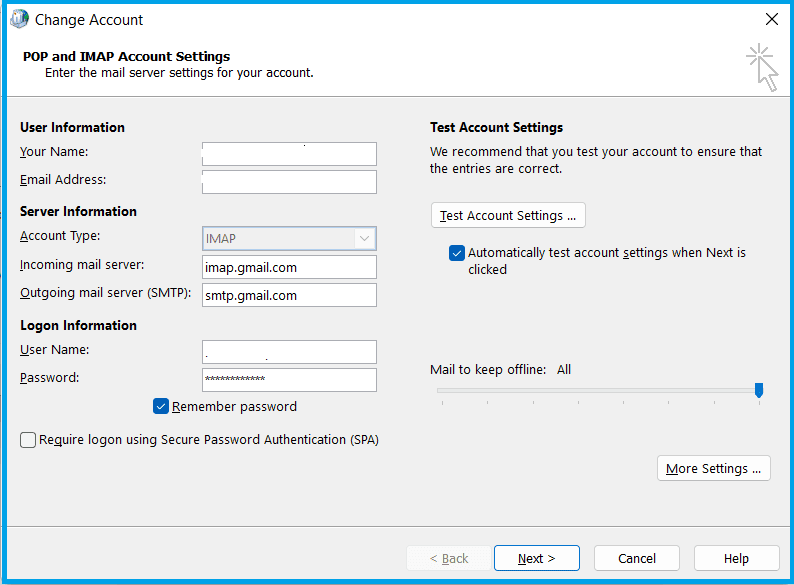 Test Account Settings