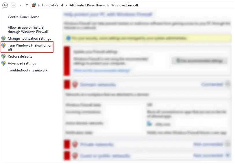 Control Panel Windows Firewall
