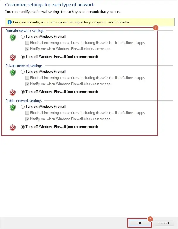 Turn off Windows Firewall
