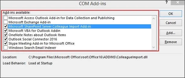 Unselect all Add-ins