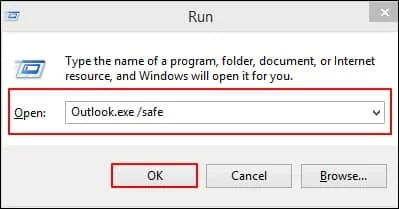 Press the Windows plus R key and type the Outlookexe safe