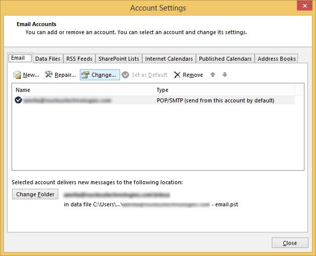 Select the Exchange server account