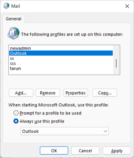 Change Always use this profile