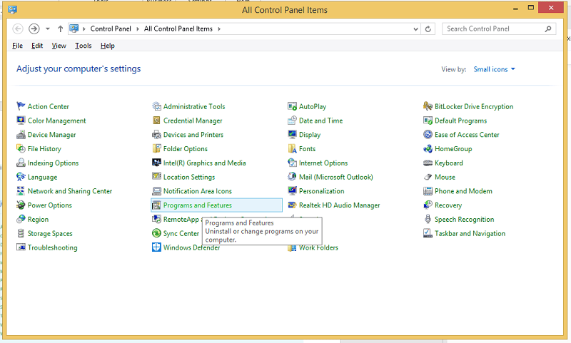 select the Program and Features