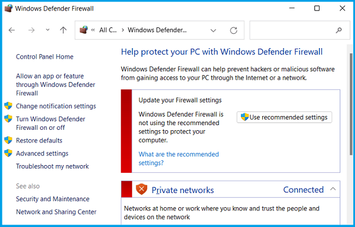 Allow an app or feature through the Windows Defender Firewall