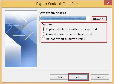 Click on the Finish option to export