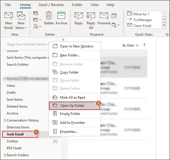 Clean Up Folder to temporarily delete data