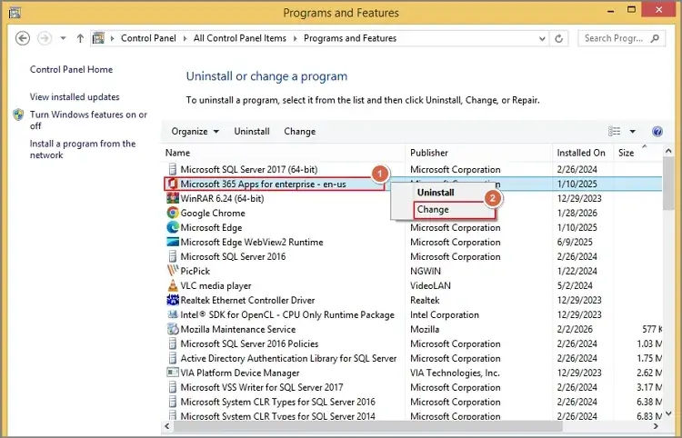 click on it and select the Change option
