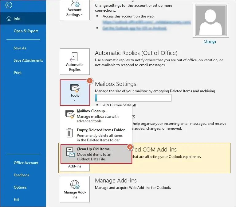 Expand Tools and tap on Clean Up Old Items