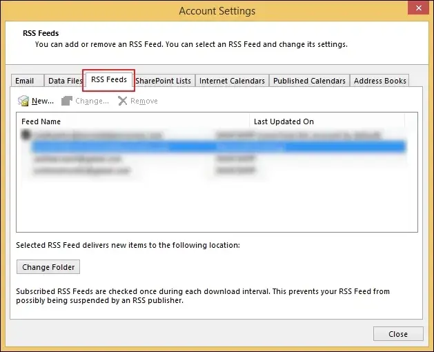 Navigate to Account Settings and go to RSS Feeds