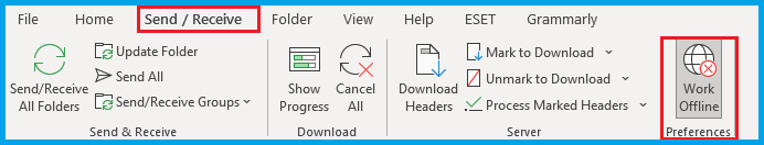 click on Work Offline