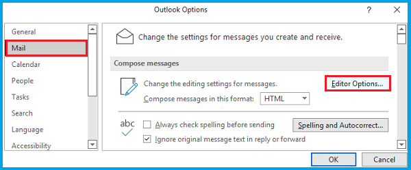 click on Editor Options