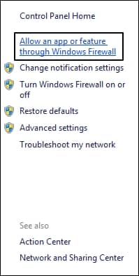 Allow an app or feature through  Windows Firewall