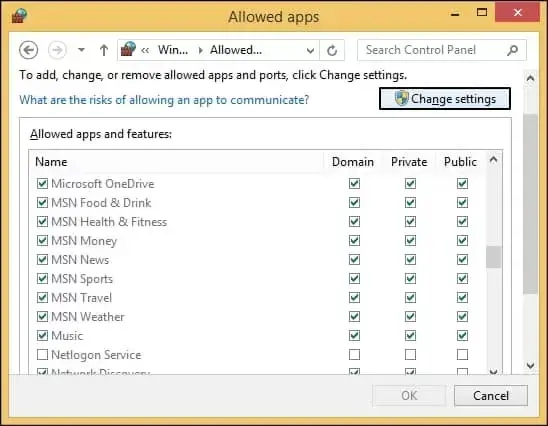 click on the Change settings button