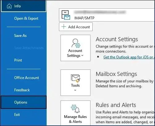 Click on Options from the left pane and a new window will open on your screen