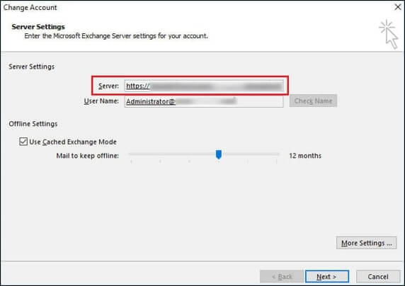 full Exchange server address