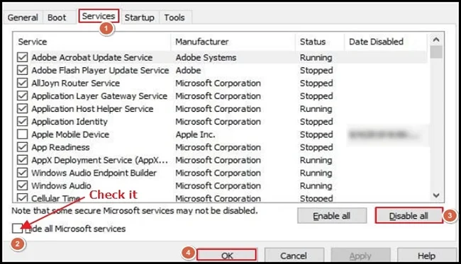 click on hide Microsoft services