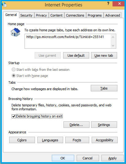 Delete browsing history on exit