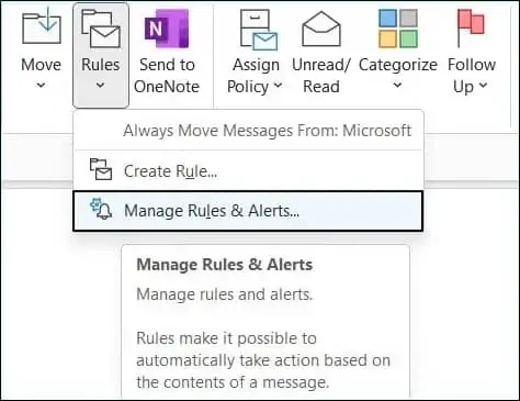 select Manage Rules and Alerts