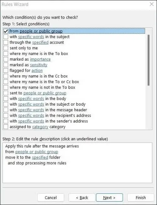 click on a rule to open details and change various conditions