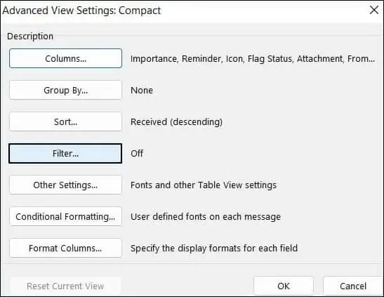 click on the Filter option