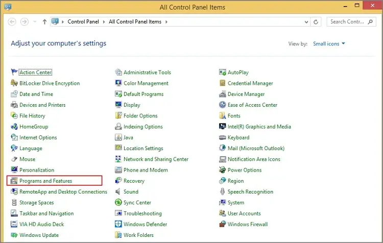 Open Control Panel go to Programs and Features