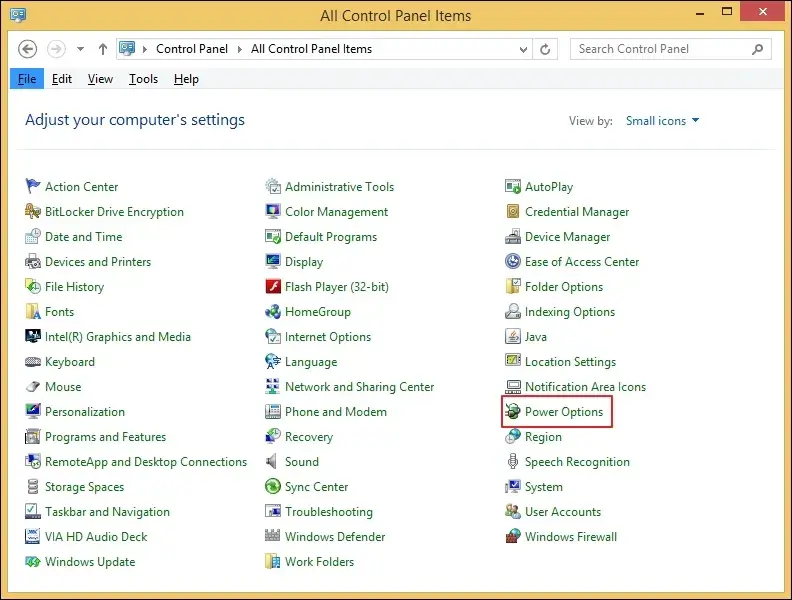 Access the Control Panel and go to Power Options