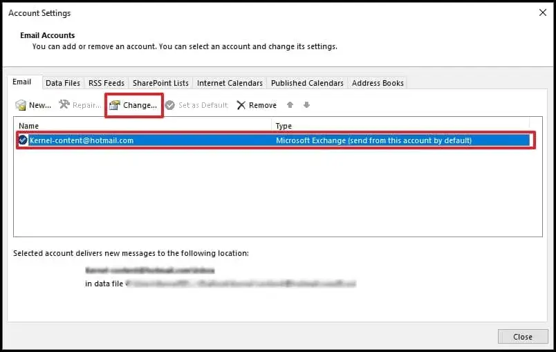 tab and select Change