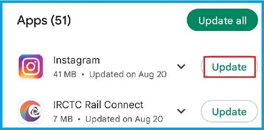 Click on the Update option