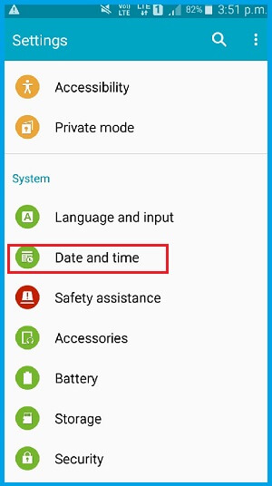 select the Date and time option