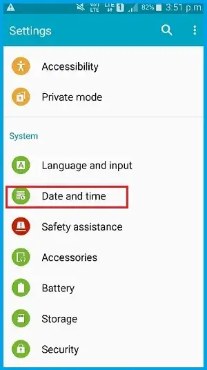 select the Date and time option
