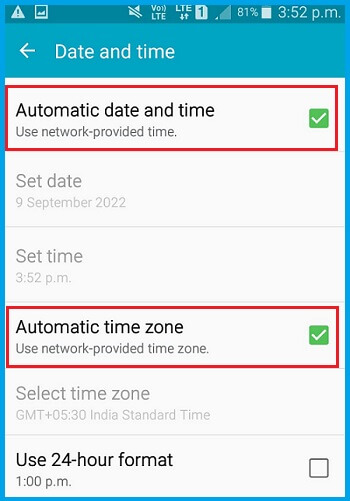Select the Automatic date and time