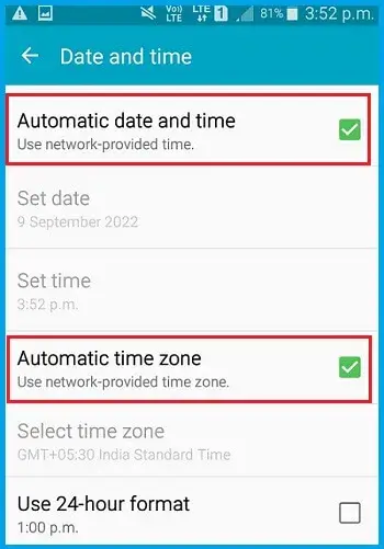 Select the Automatic date and time column