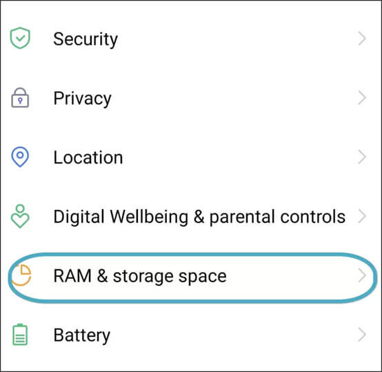 find Ram and storage